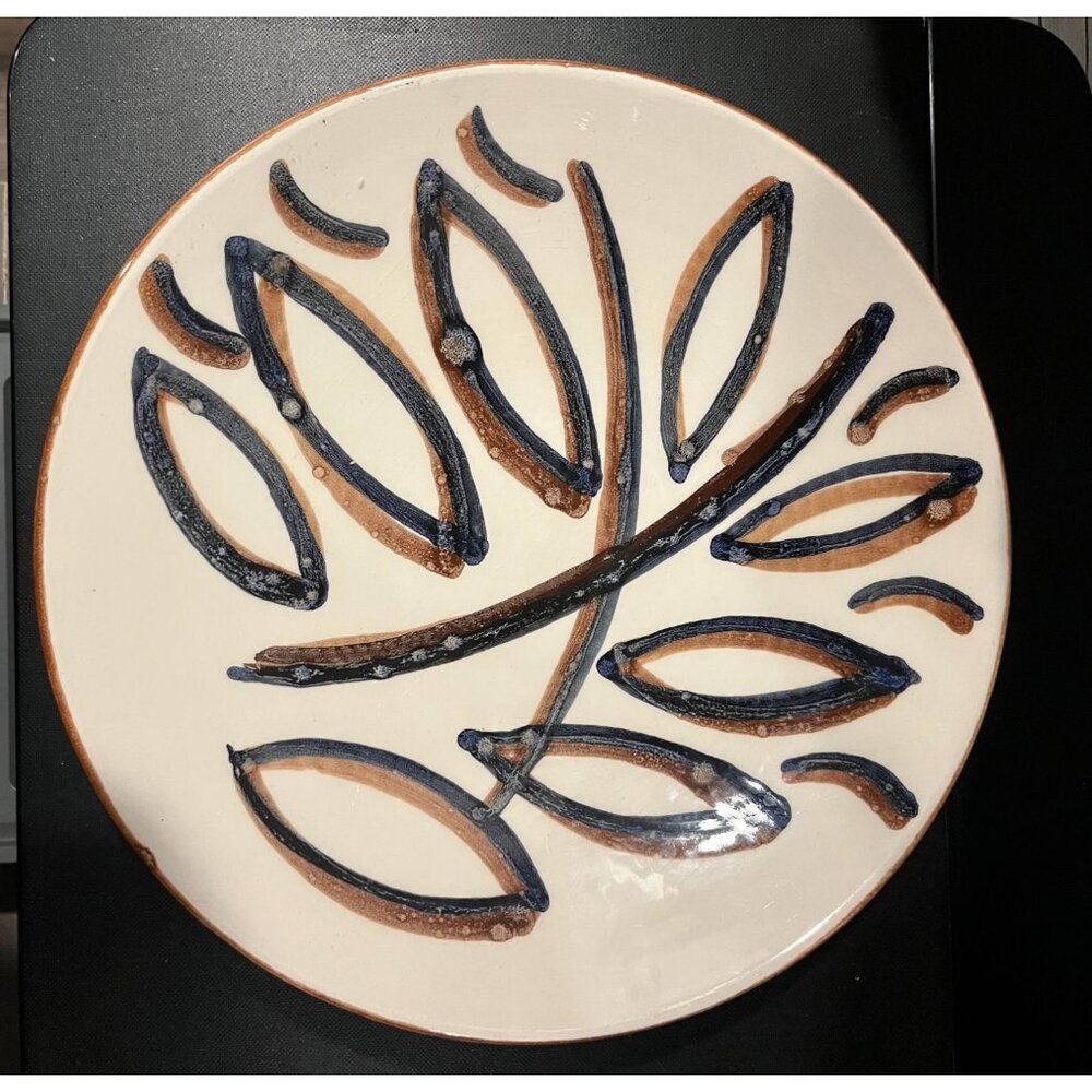 Handmade Ambacht Volendam Decorative Dutch Plate With Blue/Brown Leaf Design